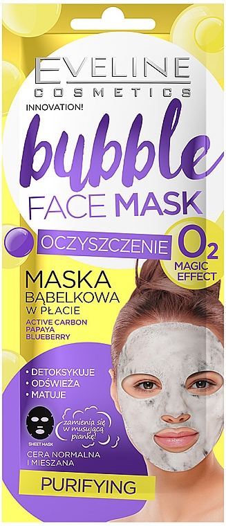 Oczyszczająca maseczka bąbelkowa w płacie - Eveline Cosmetics Bubble Face Mask — Zdjęcie N1