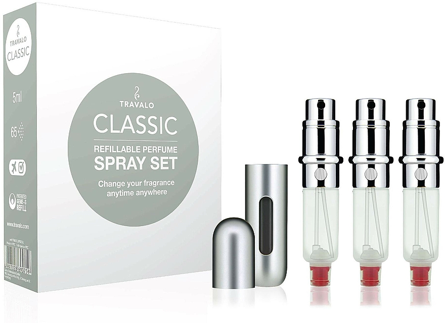 Zestaw atomizerów na perfumy - Travalo Classic HD Silver Set (atomiser/3x5ml + case) — Zdjęcie N1