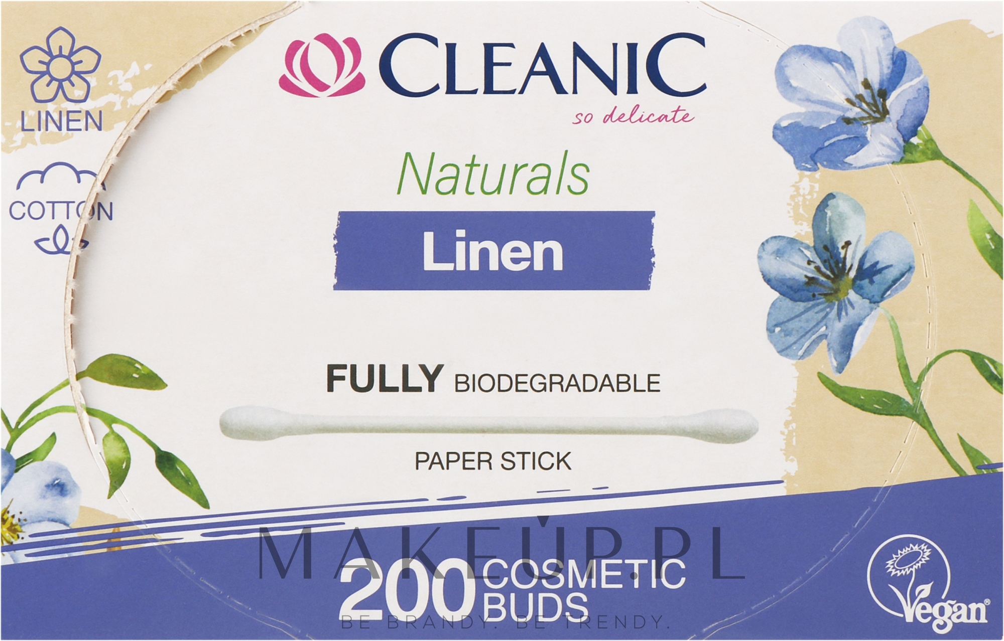 	Patyczki higieniczne, 200 szt. - Cleanic Naturals Linen Cotton Buds — Zdjęcie 200 szt.