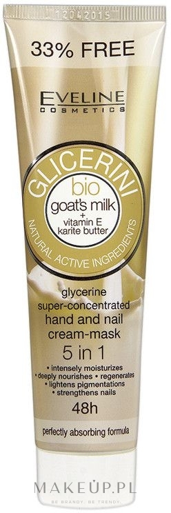 Superskoncentrowany glicerynowy krem-maska do rąk i paznokci 5 w 1 BIO kozie mleko - Eveline Cosmetics Glicerini Bio — Zdjęcie 100 ml