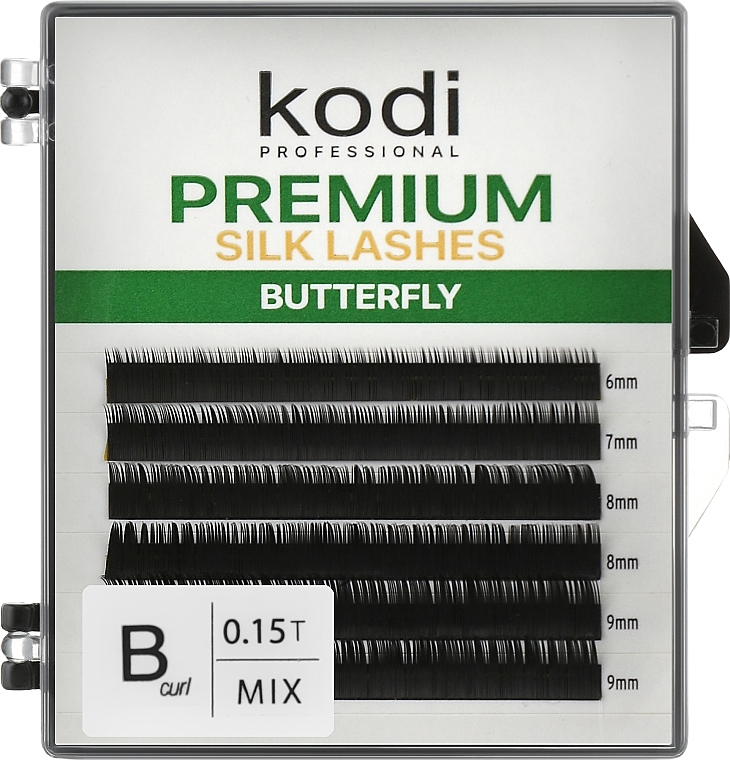 Sztuczne rzęsy Butterfly Green B 0.15 (6 rzędów: 6/7/8/9) - Kodi Professional — Zdjęcie N1