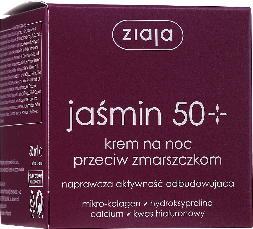 Jaśminowy krem na noc przeciw zmarszczkom 50+ - Ziaja Jasmine 50+ Night Cream — Zdjęcie N2