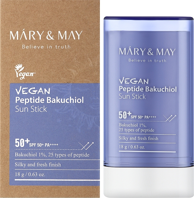 Krem przeciwsłoneczny w sztyfcie z bakuchiolem i peptydami - Mary&May Vegan Peptide Bakuchiol Sun Stick SPF50+ PA++++ — Zdjęcie N1