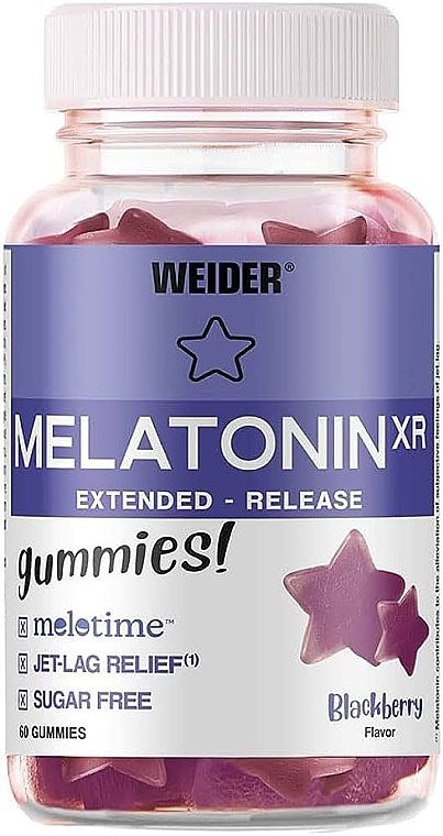 Suplement diety Melatonina w cukierkach do żucia - Weider Melatonin XR Blackberry Flavour — Zdjęcie N1