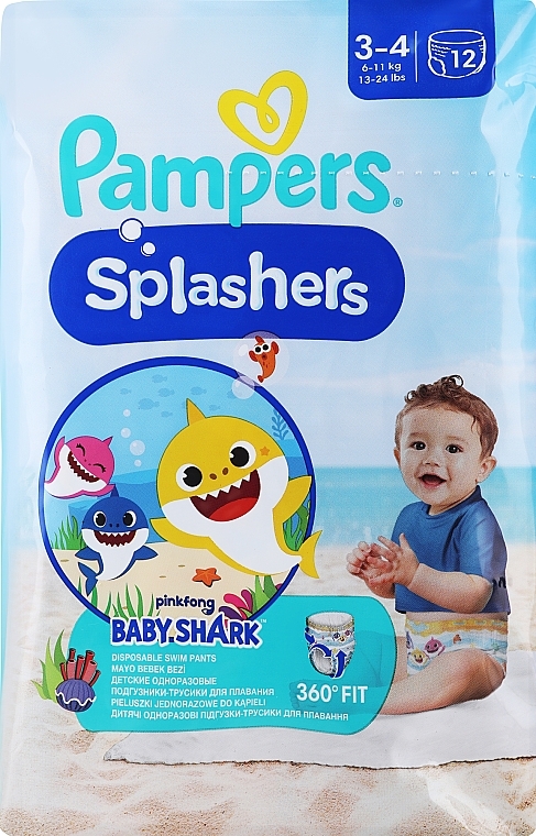 Pieluchomajtki do pływania, rozmiar 3-4 (6-11 kg), 12 szt. - Pampers Splashers — Zdjęcie N1