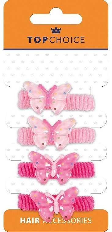 Gumki do włosów Motylki, 25723, malinowe i różowe - Top Choice — Zdjęcie N1