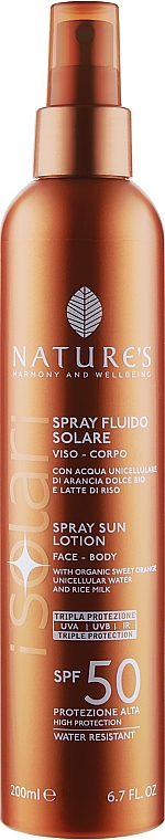 Spray z filtrem przeciwsłonecznym do twarzy i ciała - Nature's I Solari Spray Sun Lotion Spf 50 — Zdjęcie N1
