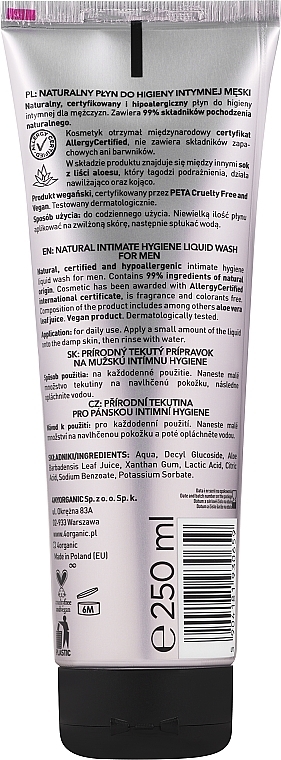 Naturalny płyn do higieny intymnej dla mężczyzn	 - 4Organic Natural Intimate Wash For Men — Zdjęcie N2