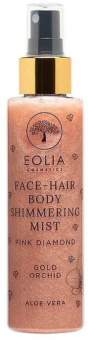 Spray z różowym brokatem do twarzy, włosów i ciała - Eolia Face, Hair & Body Shimmering Mist Pink Diamond Gold Orchid — Zdjęcie N1