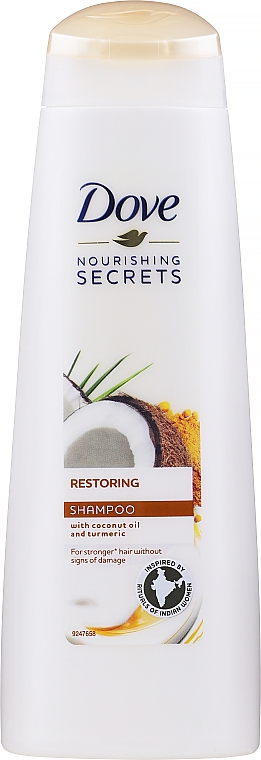 Odbudowujący szampon do włosów zniszczonych Olej kokosowy i kurkuma - Dove Nourishing Secrets Restoring Ritual Shampoo — Zdjęcie N1