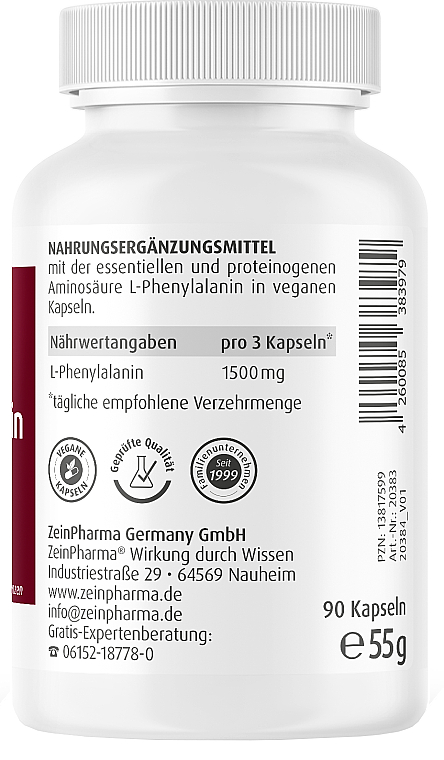 Suplement diety L-fenyloalanina, 500 mg - ZeinPharma — Zdjęcie N3