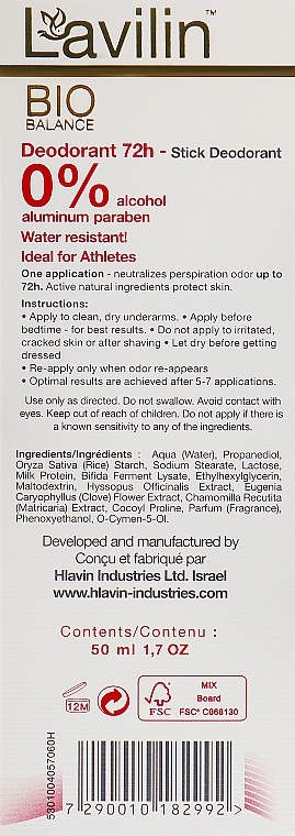 Dezodorant w sztyfcie - Hlavin Cosmetics Lavilin 72 Hour Deodorant — Zdjęcie N3