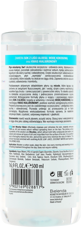 Nawilżający płyn micelarny Kokos i aloes do skóry odwodnionej - Bielenda Hydra Care — Zdjęcie N2