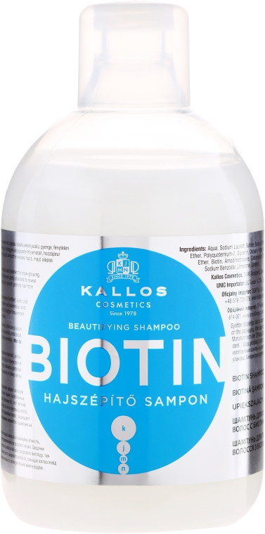 Upiększający szampon na porost włosów - Kallos Cosmetics Biotin Beautifying Shampoo