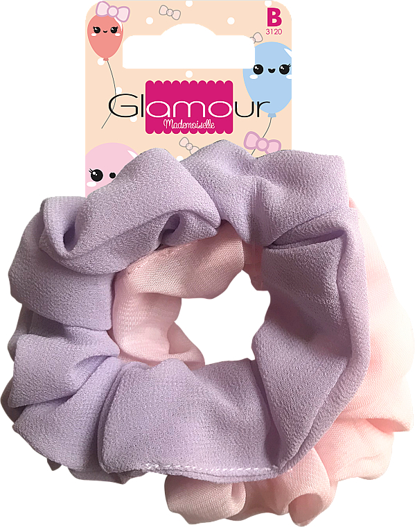 Gumki-scrunchie do włosów, 417616, różowa i fioletowa - Glamour — Zdjęcie N1