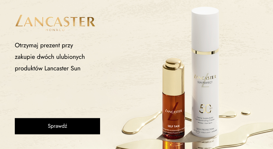 Przy zakupie dwóch ulubionych produktów Lancaster Sun otrzymasz w prezencie kosmetyczkę.
