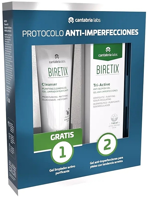 Zestaw - Cantabria Labs Biretix Anti-Imperfecciones (cleans/gel/75ml + f/gel/50ml) — Zdjęcie N1