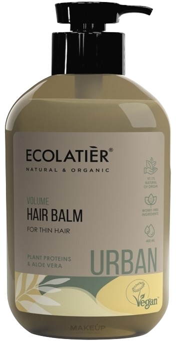 Balsam zagęszczający włosy cienkie Aloes i proteiny roślinne - ECOLATIER® URBAN Volume Hair Balm For Thin Hair — Zdjęcie 400 ml