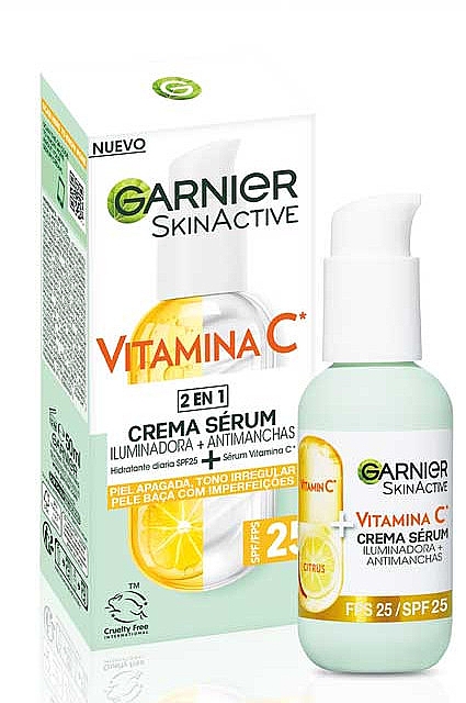 Rozjaśniający krem z witaminą C - Garnier Skin Active Vitamin C 2-in-1 Serum Cream SPF25 — Zdjęcie N1