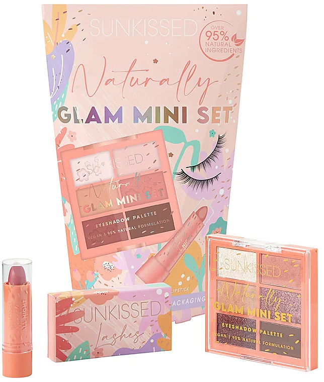 Zestaw - Sunkissed Naturally Glam Mini Gift Set (eyesh/8,4g + lipstic/3,3g + lashes/2pc + adhesive/1g) — Zdjęcie N1