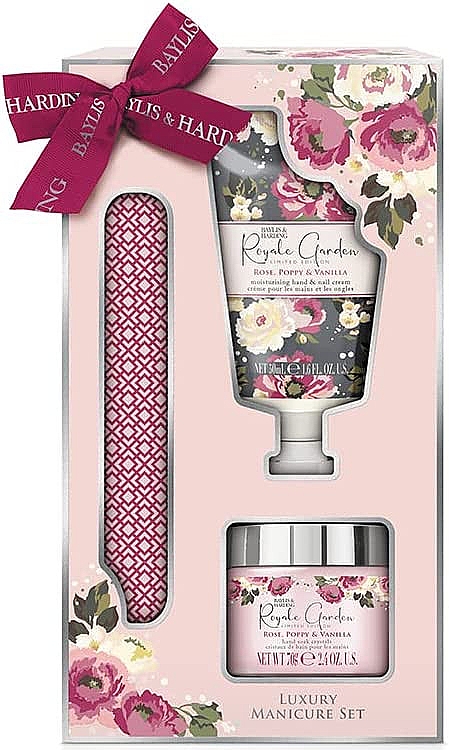 Zestaw - Baylis & Harding Royale Garden Rose Poppy & Vanilla Luxury Manicure (h/cr/50ml + h/salt/70g + n/file) — Zdjęcie N1
