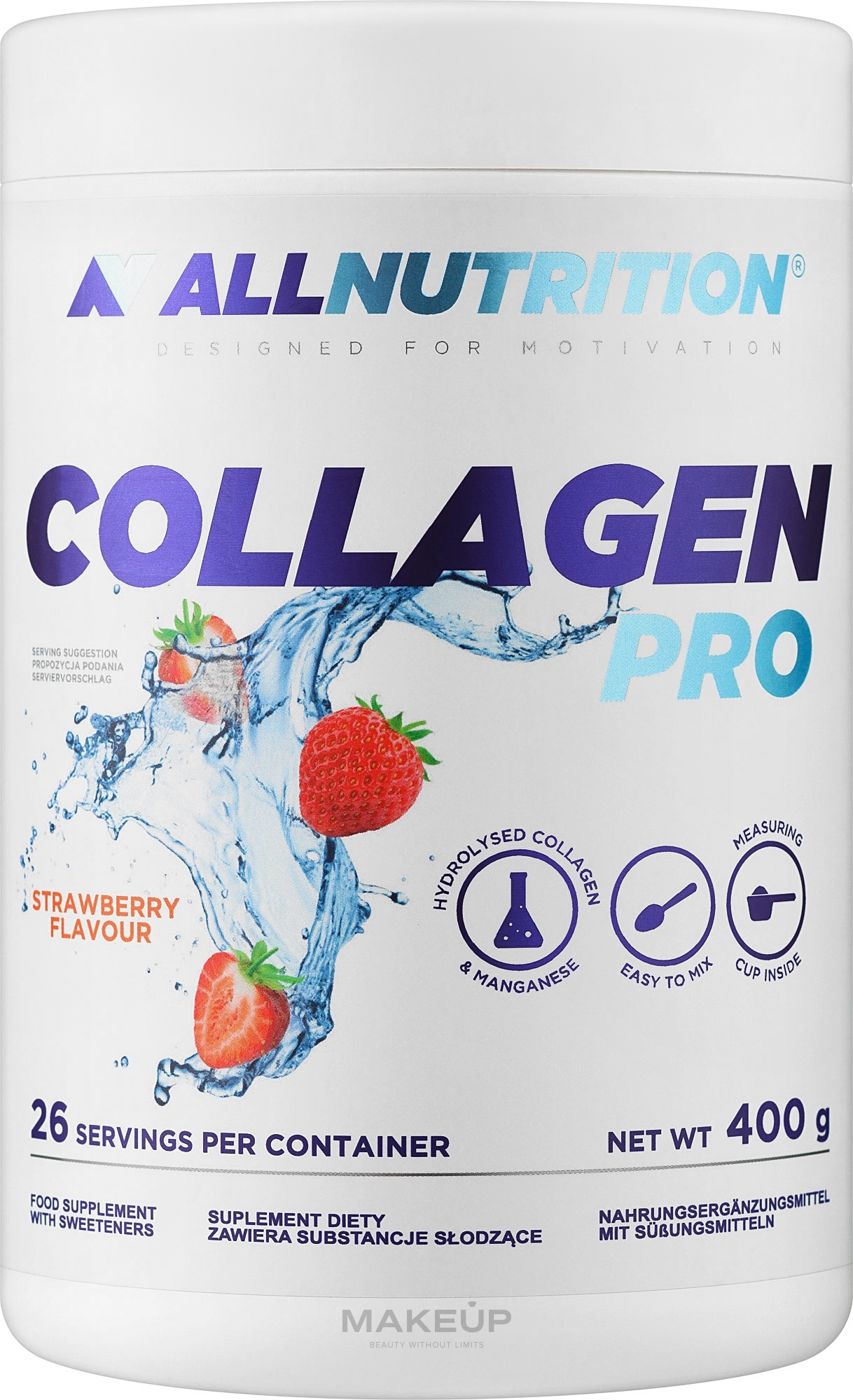Kolagen na stawy i więzadła o smaku truskawkowym - Allnutrition Collagen Pro Strawberry — Zdjęcie 400 g