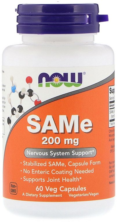 Suplement diety S-adenozylometionina, 200 mg - Now Foods SAMe, 200mg — Zdjęcie N4