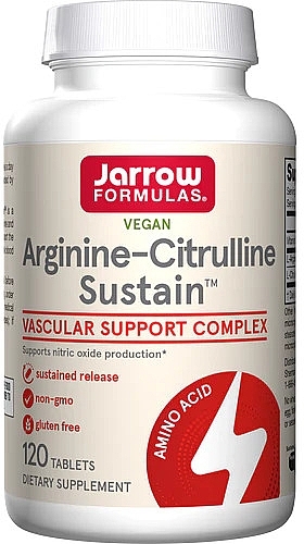 Suplement diety Arginina i cytrulina w tabletkach - Jarrow Formulas Arginine-Citrulline Sustain — Zdjęcie N1