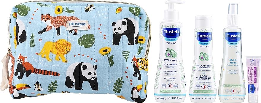 Zestaw - Mustela Jungle Baby Toilet Bag Set (cr/50ml + spray/200ml + b/lot/300ml + clean/gel/200ml + bag) — Zdjęcie N8