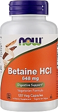 Kapsułki wegetariańskie na prawidłowe trawienie Betaina 648 mg + pepsyna - Now Foods Betaine HCl — Zdjęcie N1