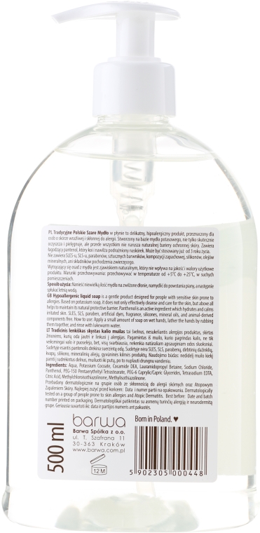 Hipoalergiczne tradycyjne szare mydło bezzapachowe w płynie - Barwa — Zdjęcie N2