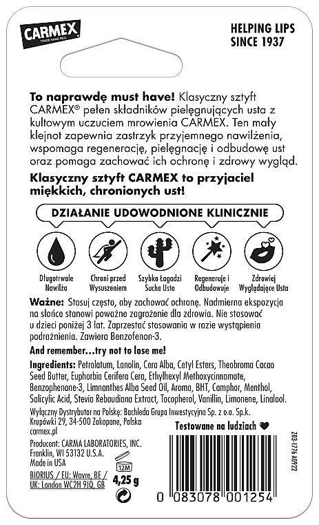 Nawilżający balsam do ust - Carmex Classic Lip Balm SPF15 — Zdjęcie N3