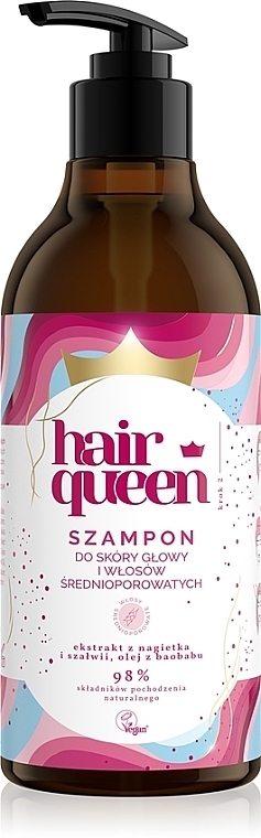 Humektantowy szampon do włosów średnioporowatych - Hair Queen Shampoo — Zdjęcie N1