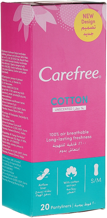 PRZECENA! Wkładki higieniczne, 20 szt. - Carefree Cotton Unscented Pantyliners * — Zdjęcie N1