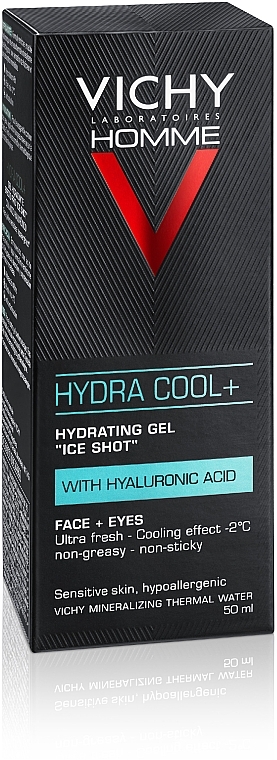 PRZECENA!  Nawilżający żel chłodzący z kwasem hialuronowym dla mężczyzn do twarzy i skóry wokół oczu - Vichy Homme Hydra Cool+ Hydrating Gel Face + Eyes * — Zdjęcie N3