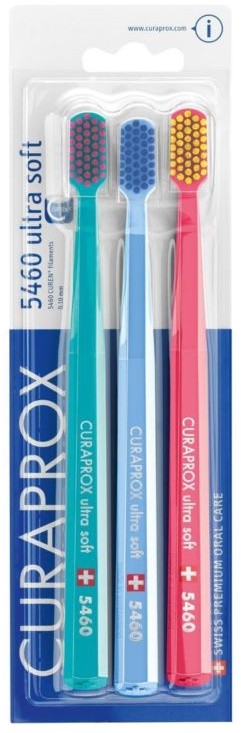 Zestaw szczoteczek do zębów, 5460 Ultra Soft, turkusowa, błękitna, różowa - Curaprox — Zdjęcie N1