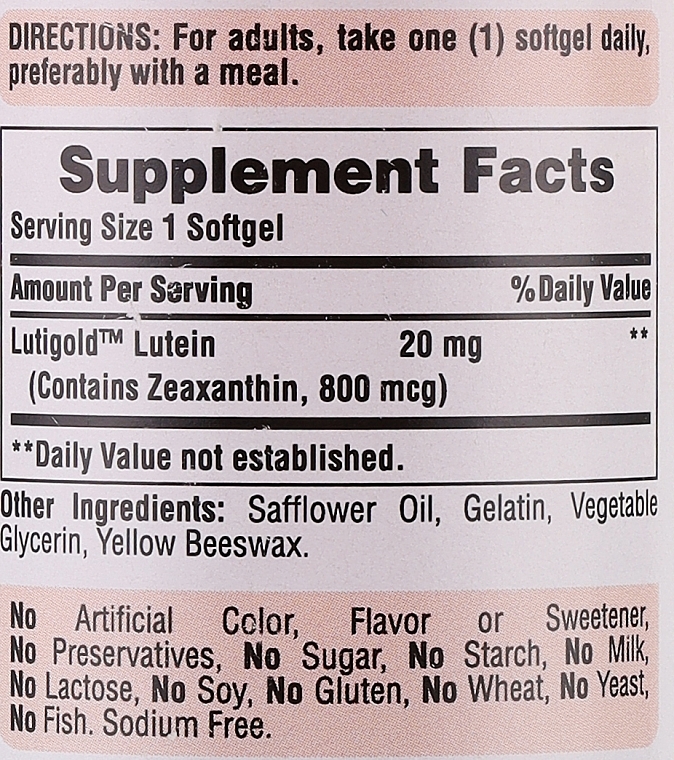 Suplement diety Luteina 20 mg - Puritan's Pride Lutein 20mg with Zeaxanthin — Zdjęcie N3