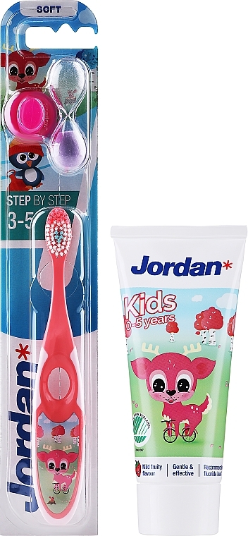 PRZECENA! Zestaw z jelonkiem, różowa szczoteczka - Jordan (toothbrush/1 pc + toothpaste/50 ml) * — Zdjęcie N2