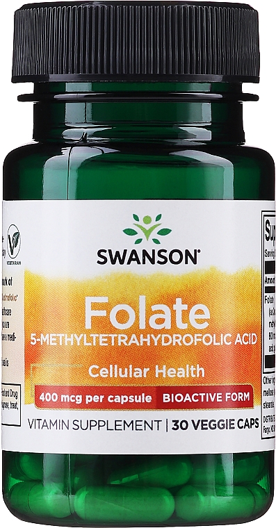 Suplement diety Tetrahydrofolian 5-metylu, 400 mg - Swanson Folate (5-Methyltetrahydrofolic Acid) — Zdjęcie N1