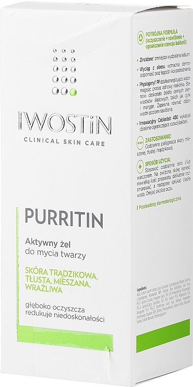 PRZECENA! Aktywny żel do mycia twarzy do skóry tłustej i trądzikowej - Iwostin Purritin Active Gel * — Zdjęcie N4