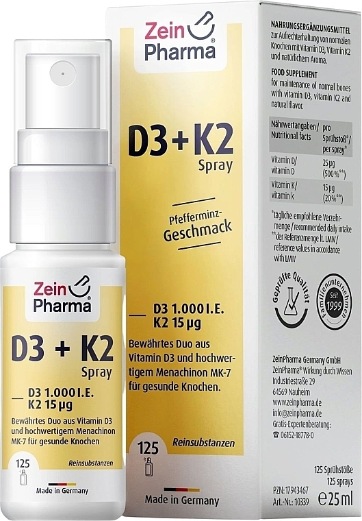 Witamina D3+K2 w postaci sprayu - ZeinPharma Vitamin D3 + K2 Spray — Zdjęcie N1