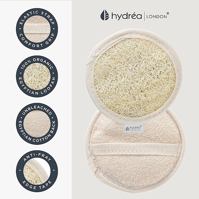 Gąbka do mycia z luffy i bawełny, 10 cm - Hydrea London Organic Egyptian Loofah Facial Pad — Zdjęcie N5