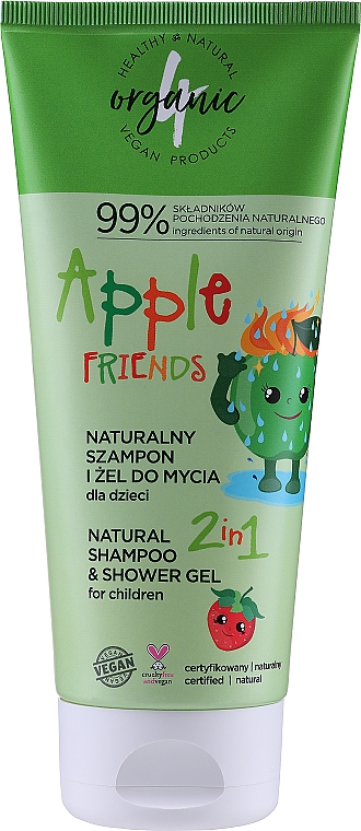 Szampon i żel pod prysznic dla dzieci - 4Organic Apple Friends Natural Shampoo And Shower Gel For Children — Zdjęcie N2