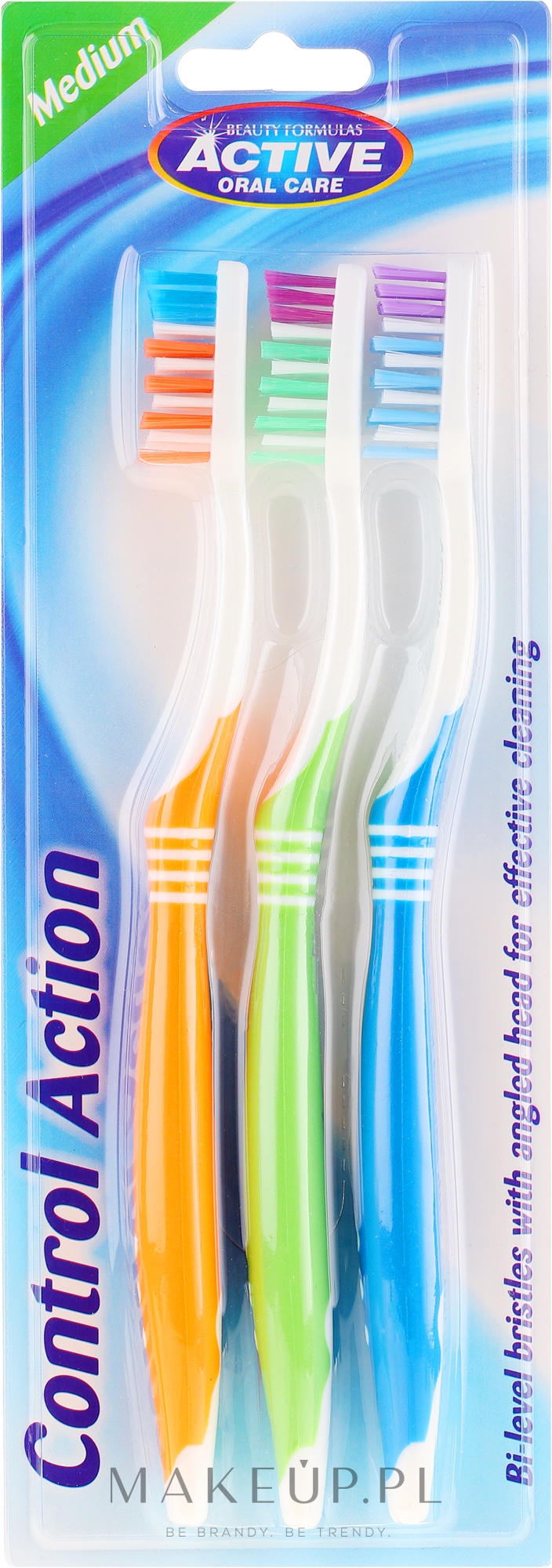 Szczoteczki do zębów o średniej twardości, pomarańczowa + zielona + niebieska - Beauty Formulas Control Action Toothbrush Medium — Zdjęcie 3 szt.