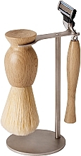 Zestaw do golenia - Acca Kappa Shaving Set In Beechwood With Metal Stand (razor/1pc + brush/1pc + stand/1pc) — Zdjęcie N1