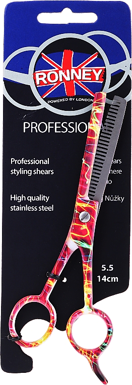 Nożyczki fryzjerskie Degażówki, 5,5 cm - Ronney Professional Orange Neon — Zdjęcie N1