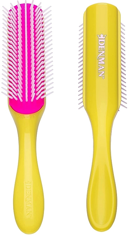 Szczotka do włosów D3, żółta/różowa - Denman Medium 7 Row Styling Brush Honolulu Yellow — Zdjęcie N1