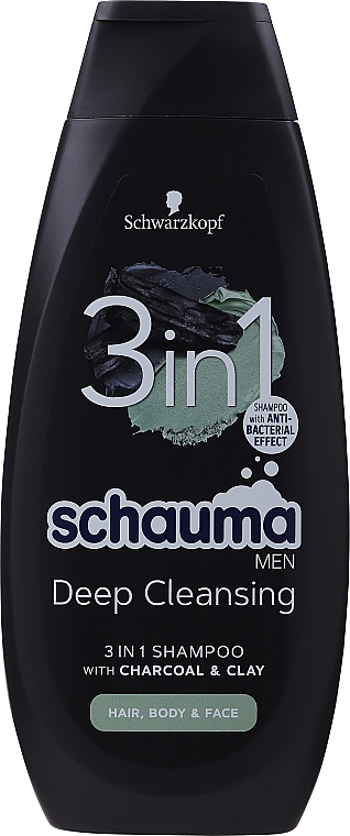 Szampon do włosów, twarzy i ciała dla mężczyzn z węglem i glinką - Schauma MEN Deep Cleansing