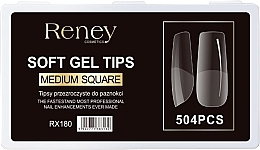 Tipsy, akrylowe, transparentne, 504 szt. - Reney Cosmetics Soft Gel Tips Medium Square RX-180 — Zdjęcie N1