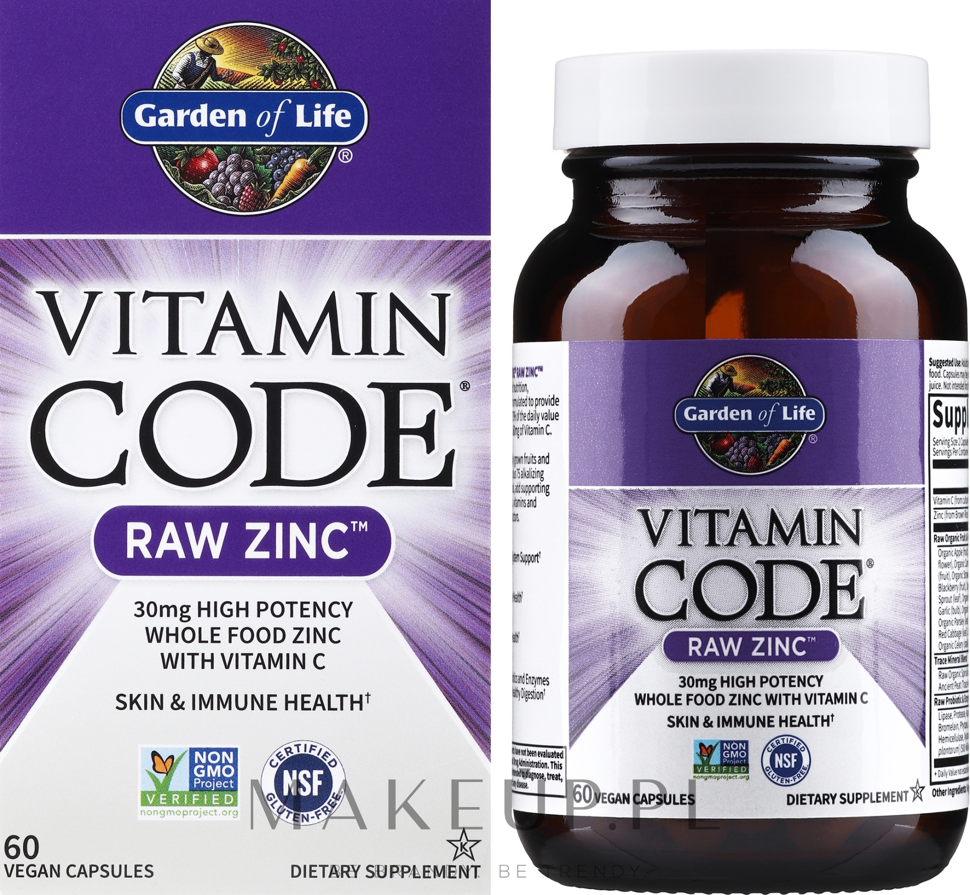 Suplement diety Cynk z witaminą C - Garden of Life Vitamin Code Raw Zinc — Zdjęcie 60 szt.